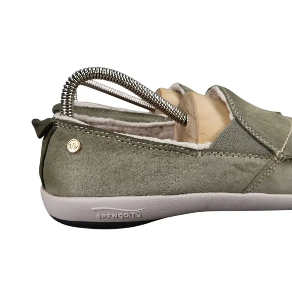 Spenco Shoes Womens 7 Slip On Loafer Flats Leather Green Comfort Casual Faux Fur